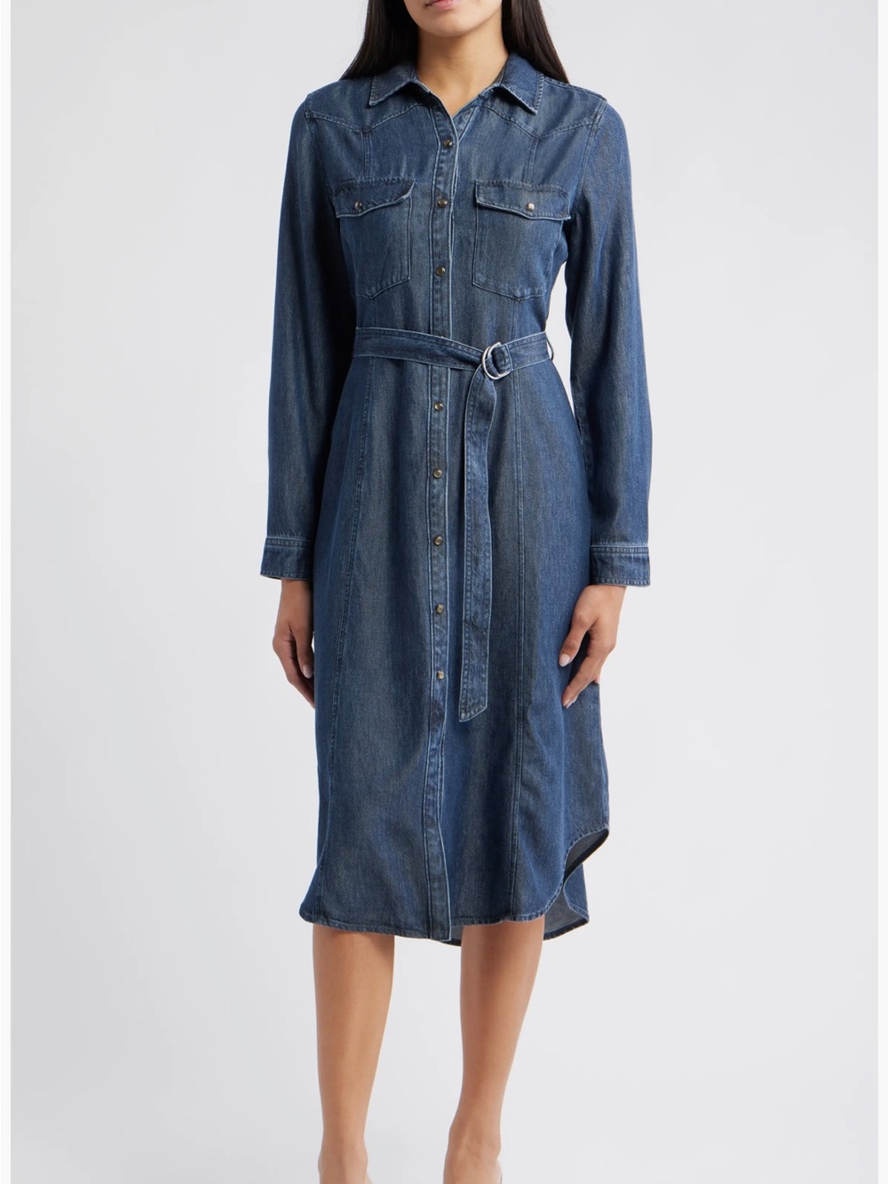 cloth & stone Indigo Denim Shirt Midi Dress with Belt NWT